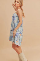 Aemi + Co Printed Ruffled Hem Square Neck Mini Cami Dress
