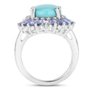 6.10 Carat Genuine Larimar and Tanzanite .925 Sterling Silver Ring