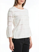 Avec Women's Pointelle Bell Sleeve Top, White, Size Large