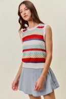 SO ME Tie Back Multi Stripe Sweater Knit Tank Top