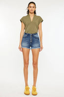 Kancan High Rise Frayed Hem Denim Shorts
