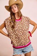 BiBi Leopard Pattern Side Tied Sweater Vest Top