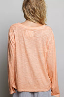 POL Contrast Stitch V-Neck Lightweight Knit Long Sleeve Top