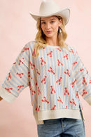 BiBi 4th Of July Lobsters Stripe Waffle Knit Sleeve Top
