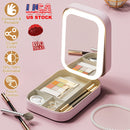 Portable Travel Makeup Bag With LED Mirror Rechargeable Beauty Mirror With 3 Color Light Dimmable Brightness Waterproof Cosmetic Bag With 4 Compartmen