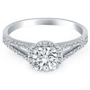 14k White Gold Diamond Halo Split Shank Engagement Ring