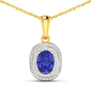 1.45 Carat Genuine Tanzanite and White Diamond 14K Yellow Gold Pendant