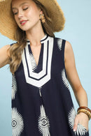 Umgee Sleeveless Geometric Midi Dress