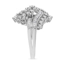 10K White Gold 1/2 Cttw Round and Baguette-Cut "S" Shaped Bypass Cocktail Ring (I-J Color, I1-I2 Clarity) - Size 7