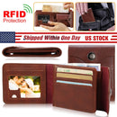 MenÕs Wallet PU Leather Bifold Purse Slim RFID Blocking Card Holder Cases w/ 2 ID Window Coin Pocket
