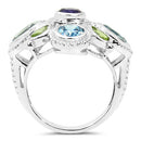 5.13 Carat Genuine Amethyst , Blue Topaz & Peridot .925 Sterling Silver Ring