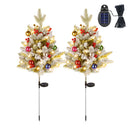 2Pcs Solar Powered Lighted Christmas Tree Urn Filler With Light Artificial Xmas Trees Light with Berries Decor Balls LED Pathway Pine Tree IP44 Waterp