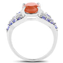 3.06 Carat Genuine Peach Moonstone and Tanzanite .925 Sterling Silver Ring