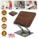 Book Stand for Reading Foldable Wood Book Holder Reading Rack Paper Stand with Adjustable Height 360¡ Rotatable Base Dual Paper Clips for Book Sheet M