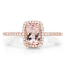 0.82 Carat Genuine Morganite and White Diamond 14K Rose Gold Ring