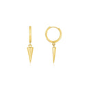 14K Yellow Gold Dangling Spike Drop Hoop Earrings
