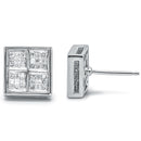 14K White Gold 1/2 Cttw Princess Diamond Composite Box Shape Milgrain Stud Earrings (H-I Color, SI1-SI2 Clarity)