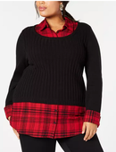 Style & Co Plus Size Layered-Look Plaid Sweater Top, Size: 0X