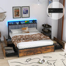 Twin/Full/Queen Bed Frame with LED Lights Upholstered Headboard and 4 Storage Drawers