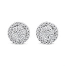 AGS Certified 14K White Gold 1.0 Cttw Brilliant-Cut Diamond Halo-Style Cluster Round Button Stud Earrings (G-H Color, I1-I2 Clarity)