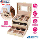 Jewelry Case Organizer 3-layer Lockable Travel Jewelry Box PU Leather Storage Display Case with Mirror Protective for Bracelets Earrings Rings Necklac