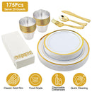 175Pcs Disposable Gold Dinnerware Set Gold Rim Plastic Plates Cups Fork Spoon Knife Paper Napkins for Party Wedding Graduation