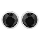 14K White Gold 1/2 Cttw Round Brilliant-Cut Black Diamond Bezel-Set Stud Earrings with Screw Backs (Fancy Color-Enhanced, I2-I3 Clarity)