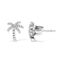 10K White Gold 1/10 Cttw Diamond Encrusted Palm Tree Stud Earrings (H-I Color, I1-I2 Clarity)