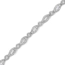 .925 Sterling Silver 1 cttw Diamond Double Leaf and Bezel Link Bracelet (I-J Clarity, I2-I3 Color) - Size 7.25"