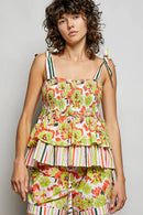 POL Floral Smocked Ruffled Cami with Tie Shoulder Straps