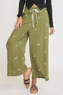 Umgee Full Size Lace Drawstring Embroidered Bow Wide Leg Pants Plus Size