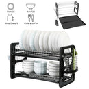 2 Tier Iron Dish Drying Rack Drainboard Set with Large Storage Anti-Rust Dish Drainer Shelf Tableware Holder Cup Holder For Kitchen Counter Storage