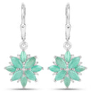 2.92 Carat Genuine Emerald and White Diamond .925 Sterling Silver Earrings