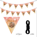 Personalized Photo Birthday Flag Banner with Name and Age - Custom Round Photo Pennant Bunting for Kids, Adults and Pets - Pink Peach or Blue