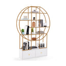 71 Inches 6-Tier Gold Bookshelf with 2 Storage Drawers-Golden
