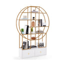 71 Inches 6-Tier Gold Bookshelf with 2 Storage Drawers-Golden