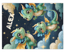Personalized Dragon Wooden Puzzle with Name | Three Kawaii Baby Dragons in a Midnight Starry Sky | 60 Pieces | Gift for Boys