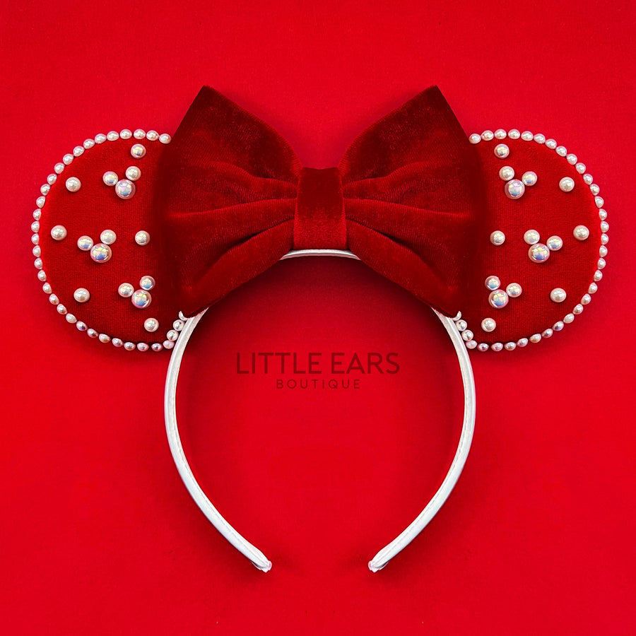 Red Velvet & Pearls Mickey Ears