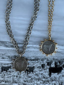 Silver Horse Coin Double Chain Necklace