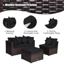 4 Pieces Ottoman Garden Patio Rattan Wicker Furniture Set with Cushion-Gray