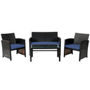 4 Pieces Patio Rattan Cushioned Furniture Set with Coffee Table-Black