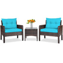 3 Pcs Outdoor Patio Rattan Conversation Set with Seat Cushions-Black