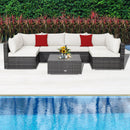 7 Pieces Patio Rattan Furniture Set Sectional Sofa Garden Cushion