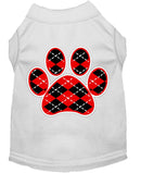 Pet Dog & Cat Shirt Screen Printed, "Argyle Paw Red"