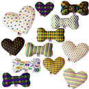 Pet and Dog Plush Heart or Bone Toy, "Mardi Gras Group"