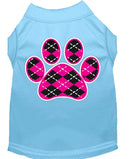 Pet Dog & Cat Shirt Screen Printed, "Argyle Paw Pink"