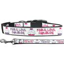 Pet Dog & Cat Nylon Collar or Leash, "Peace Love Cupcakes"