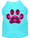 Pet Dog & Cat Shirt Screen Printed, "Argyle Paw Pink"