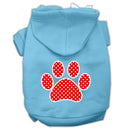 Pet Dog & Cat Hoodie Screen Printed, "Red Swiss Dots Paw"