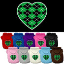Pet Dog & Cat Hoodie Screen Printed, "Green Argyle Heart"